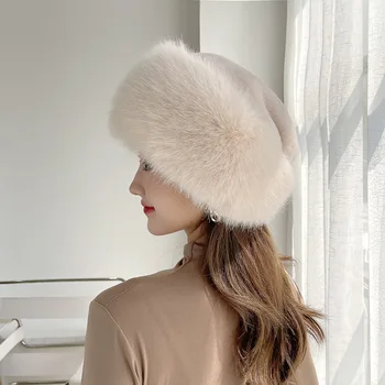Jaunu Stilīgu Beanie Cepurēm Sievietēm Ziemā Silts, Pūkains Kaulu Klp Mīksto Āra Bieza Dabas Fox Kažokādu Cepures Sieviešu Cepures Dome