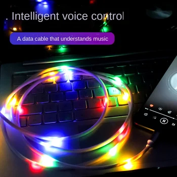 Balss Kontroles Lampa Mobilā Telefona Datu Kabeli, lai IPhone, Android Huawei Ātra Uzlāde Apple 12/13 Uzlādes Kabelis Mirgo ar Mūziku