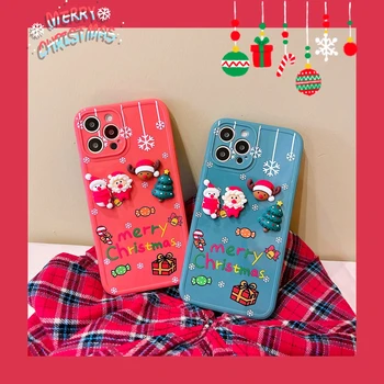 3D Multiplikācijas filmu Vāciņu Cute Ziemassvētku Tālrunis Lietā Par iPhone 14 13 12 11 Pro XS Max X XR 7 8 Plus Santa Claus, Sniegavīrs Elk Soft Shell