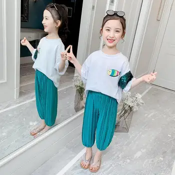 Meiteņu Apģērbs Vasarā Jaunu Korejiešu Bērnu Apģērbu Divdaļīga Bērnu Vasaras Īsām Piedurknēm Toddler Meitene Apģērbs
