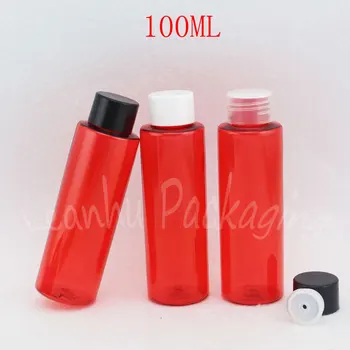 100 ML Sarkano Dzīvoklis Plecu Plastmasas Pudeles , 100CC Losjons / Tonera / Ūdens Sub-pudelēs , Tukši Kosmētikas Konteineru ( 50 GAB/Daudz )